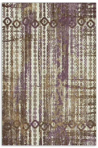 Pastel Home Bohem Etnik Desenli Mor Kahve Şönil Halı Kilim Yolluk Kaymaz Yıkanabilir Saçaklı