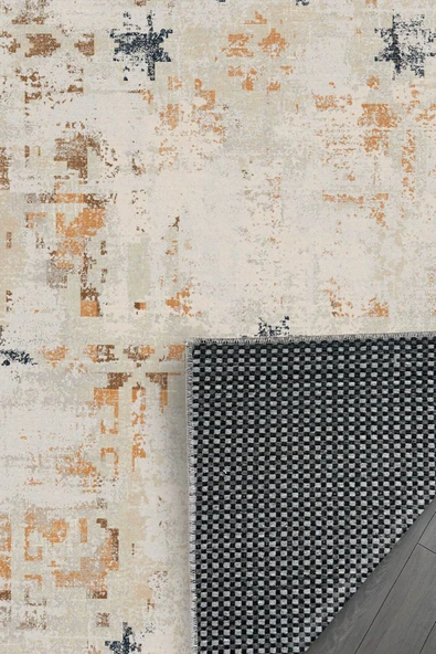 Pastel Home Kaşmir doku yumuşak kaymaz pamuk taban oturma odası salon mutfak koridor sarı lacivert bej halı - 4