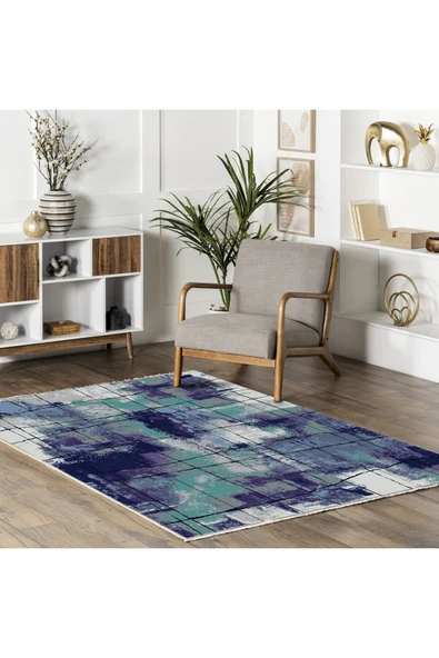 Pastel Home Bohem Eskitme Şönil Halı Kilim Yolluk Mor Kaymaz Pamuk Taban Yıkanabilir Kendinden Saçaklı - Resim 5