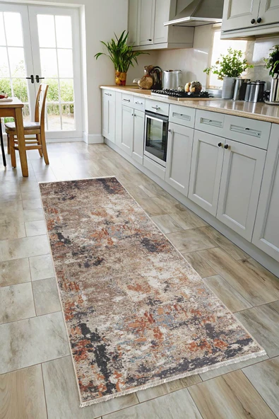 Pastel Home Tasarım Bej Şönil Halı Kilim Yolluk Kaymaz Saçaklı Yıkanabilir Salon Mutfak Koridor Yatak Odası - Resim 6