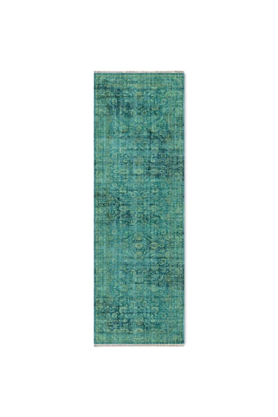 Pastel Home Su Yeşili Eskitme Şönil Halı Kilim Yolluk Kaymaz Yıkanabilir Saçaklı Oturma Odası Mutfak Koridor - 5