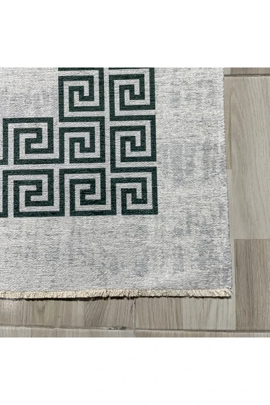 Pastel Home Modern Gri Çerçeveli Gri Şönil Halı Kilim Yolluk Yıkanabilir Kaymaz Salon Mutfak Koridor - Resim 2