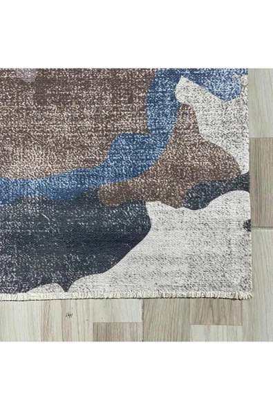 Pastel Home Mavi Mor Gri Abstract Şönil Halı Kilim Yolluk Yıkanabilir Kaymaz Salon Koridor Mutfak - Resim 2