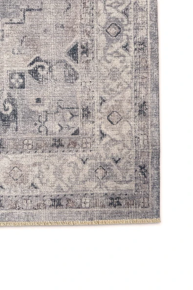 Pastel Home Eskitme gri bej şönil halı kilim yolluk kendinden saçaklı madalyon desen yıkanabilir kaymaz taban - Resim 4