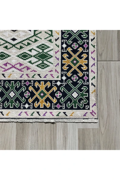 Pastel Home Turuncu Pembe Kahve Etnik Şönil Halı Kilim Yolluk Kaymaz Yıkanabilir Kordidor Mutfak Yatak Odası - 8