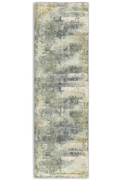 Pastel Home Sarı Gri Abstract Şönil Halı Kilim Yolluk Kaymaz Yıkanabilir Saçaklı Oturma Odası Mutfak Koridor - 6