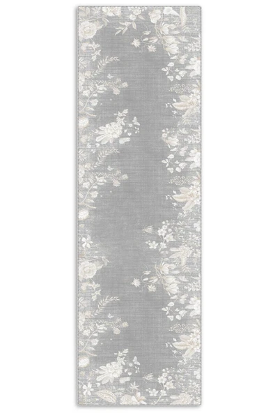 Pastel Home Kaşmir doku yumuşak kaymaz pamuk taban oturma odası salon mutfak koridor çiçekli gri halı kilim - 4