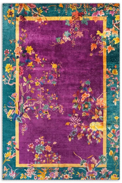 Pastel Home Kaşmir doku yumuşak kaymaz pamuk taban oturma odası salon mutfak koridor çiçekli mor yeşil halı