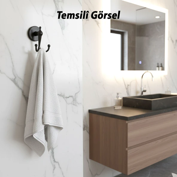İkili Askılık Vidalı Paslanmaz Metal Duvar Askısı Banyo ve Mutfak İçin Mat Siyah - Resim 2