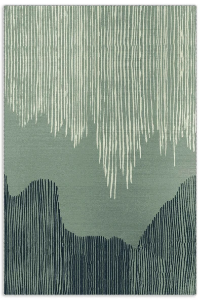 Pastel Home Yeşil saçaklı şönil pamuk dekoratif halı kilim - 9