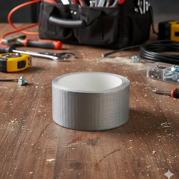 Güçlü Tamir Bandı 48 mm x 10 mt Duct Tape Çok Amaçlı Tamirat Bandı Gri Renkli Su Geçirmez - Resim 5