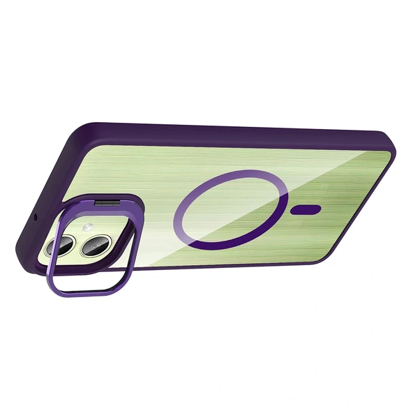 Galaxy A06 Kılıf Standlı ve Kamera Lens Hediyeli M-Safe Şarj Özellikli Zore Etro Kapak - 3