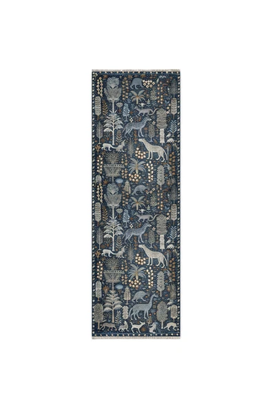 Pastel Home Tasarım Çift Taraflı Yıkanabilir Şönil Halı Kilim Yolluk Doğa Ve Orman Temalı Mavi Lacivert Eskitme - 15