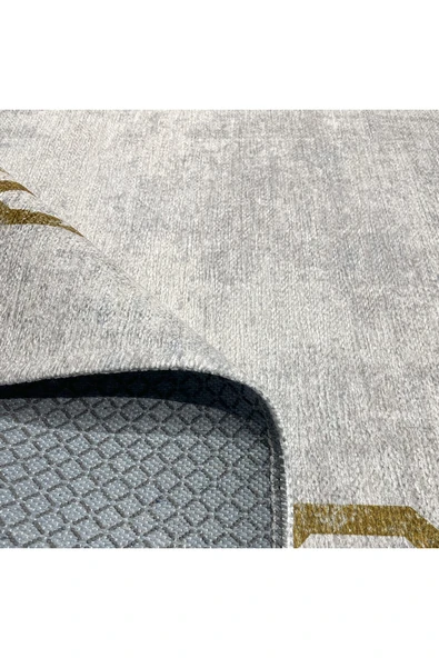 Pastel Home Hardal Çerçeveli Şönil Halı Kilim Yolluk Kaymaz Kendinden Saçaklı Yıkanabilir Salon Koridor Mutfak - Resim 4