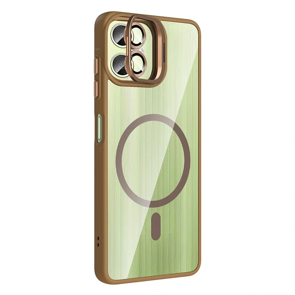 Galaxy A06 Kılıf Standlı ve Kamera Lens Hediyeli M-Safe Şarj Özellikli Zore Etro Kapak - 6