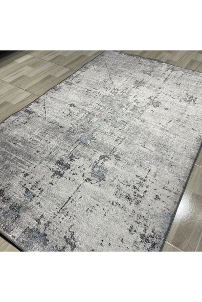 Pastel Home Tasarım Çift Taraflı Yıkanabilir Şönil Halı Kilim Yolluk Abstract Mavi Gri - 13