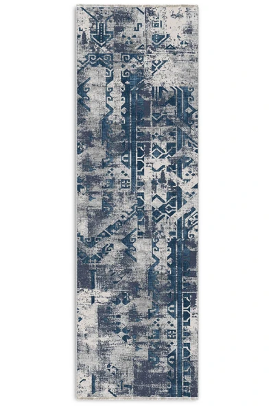 Pastel Home Lacivert Gri Tasarım Şönil Halı Kilim Yolluk Kaymaz Yıkanabilir Saçaklı Oturma Odası Mutfak Koridor - Resim 6