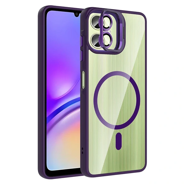 Galaxy A06 Kılıf Standlı ve Kamera Lens Hediyeli M-Safe Şarj Özellikli Zore Etro Kapak