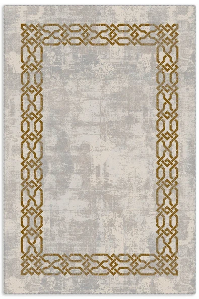 Pastel Home Hardal Çerçeveli Şönil Halı Kilim Yolluk Kaymaz Kendinden Saçaklı Yıkanabilir Salon Koridor Mutfak ürün görseli 1