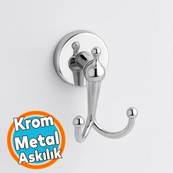 İkili Askılık Vidalı Paslanmaz Metal Duvar Askısı Banyo Wc Mutfak İçin Dayanıklı Krom Gümüş ürün görseli 1