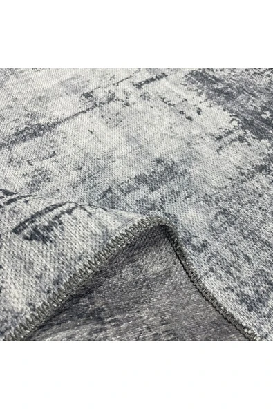 Pastel Home Tasarım Çift Taraflı Yıkanabilir Eskitme Şönil Halı Kilim Yolluk Gri Vintage Çerçeveli - 14