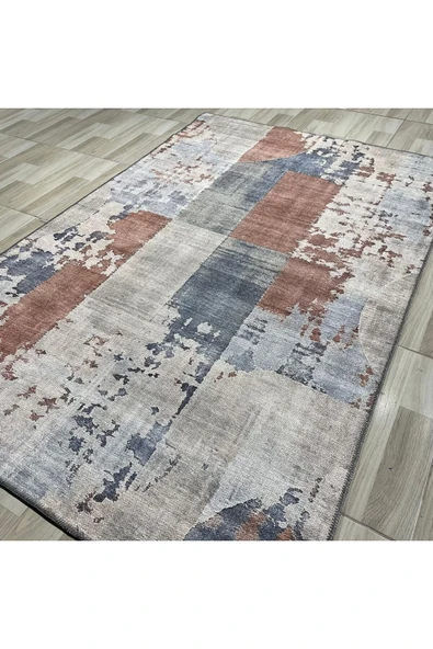 Pastel Home Tasarım Çift Taraflı Yıkanabilir Şönil Halı Kilim Yolluk Kiremit Soluk Mavi Zeytin Yeşili Gri Bej - 2
