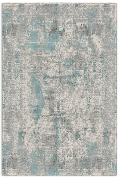 Pastel Home Gri Turkuaz Vintage Klasik Şönil Halı Kilim Yolluk Kaymaz Yıkanabilir Saçaklı Oturma Odası Mutfak ürün görseli 1