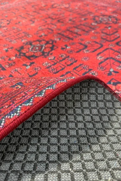 Pastel Home Bordo kırmızı afgan türkmen şönil halı kilim yolluk yıkanabilir kaymaz taban salon mutfak saçaklı - Resim 10