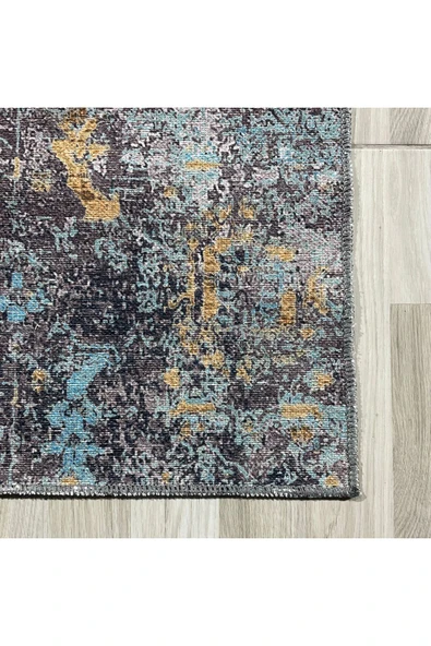 Pastel Home Kahverengi Vizon Hardal Uyumu Tasarım Eskitme Şönil Halı Kilim Yolluk Yıkanabilir Çift Taraflı - 5