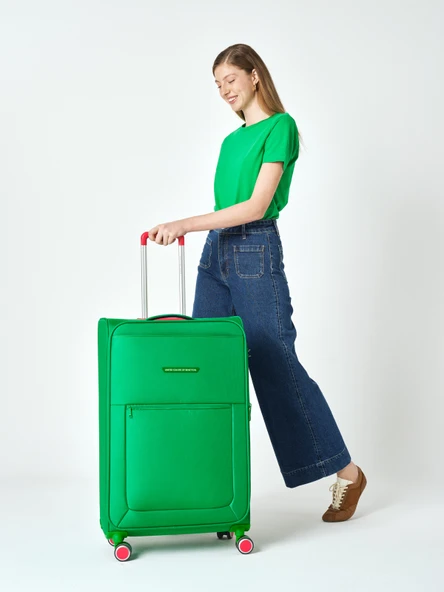 Benetton 2'li Valiz Seti Büyük Ve Kabin Boy Lüx Kumaş Valiz Yeşil Bnt2800 - Resim 7