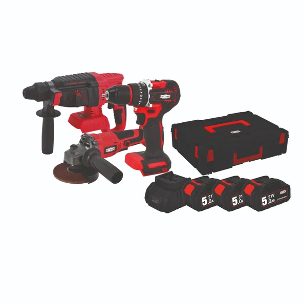 Attlas Atb 21 - 3'lü Kömürsüz Akülü Kombo Set Matkap + Taşlama + Kırıcı Delici 3x5.0Ah Akü - A0104170 - 3