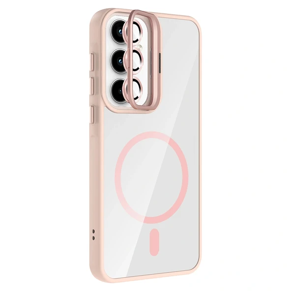 Galaxy A55 Kılıf Standlı ve Kamera Lens Hediyeli M-Safe Şarj Özellikli Zore Etro Kapak - Resim 2