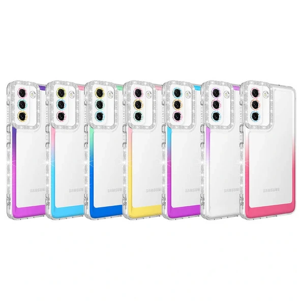 Galaxy S21 FE Kılıf Simli ve Renk Geçiş Tasarımlı Lens Korumalı Zore Park Kapak - Resim 2