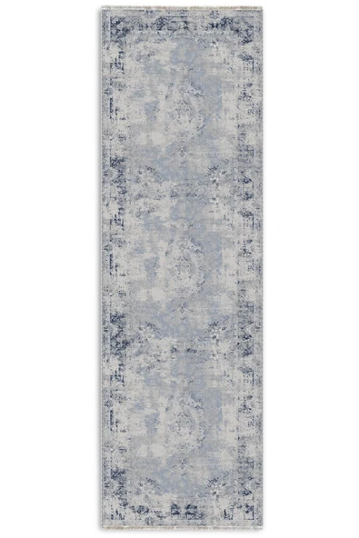 Pastel Home Vintage Mavi Şönil Halı Kilim Yolluk Kendinden Saçaklı Kaymaz Yıkanabilir Salon Mutfak Koridor - Resim 6
