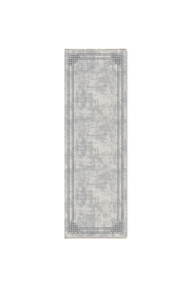 Pastel Home Siyah Çerçeveli Gri Şönil Halı Kilim Yolluk Kaymaz Saçaklı Yıkanabilir Koridor Mutfak Salon - Resim 6