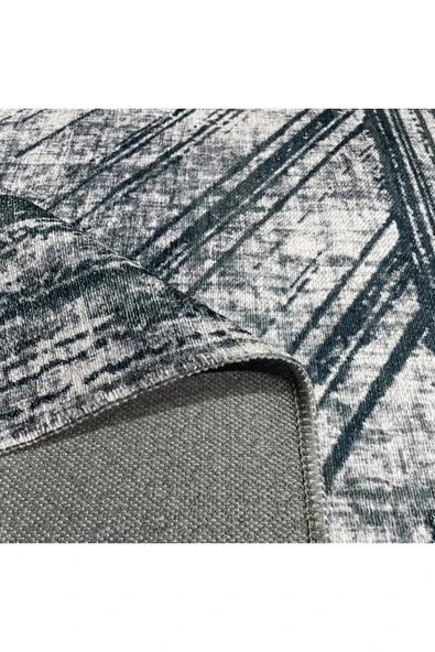 Pastel Home Modern Çizgili Siyah Gri Şönil Halı Kilim Yolluk Kaymaz Yıkanabilir Kendinden Saçaklı - Resim 12