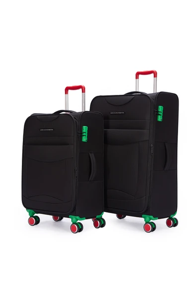 Benetton 2'li Valiz Seti Büyük Ve Kabin Boy Lüx Kumaş Valiz Siyah Bnt2800