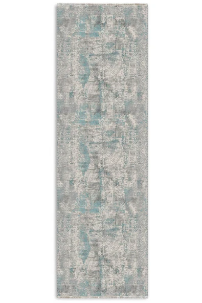 Pastel Home Gri Turkuaz Vintage Klasik Şönil Halı Kilim Yolluk Kaymaz Yıkanabilir Saçaklı Oturma Odası Mutfak - Resim 6