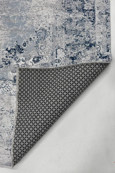 Pastel Home Vintage Mavi Şönil Halı Kilim Yolluk Kendinden Saçaklı Kaymaz Yıkanabilir Salon Mutfak Koridor - Resim 5