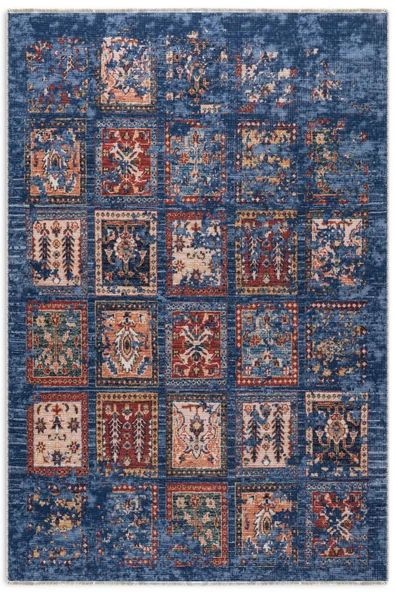 Pastel Home Eskitme afgan mavi şönil halı kendinden saçaklı halı kilim yolluk kaymaz yıkanabilir salon mutfak ürün görseli 1