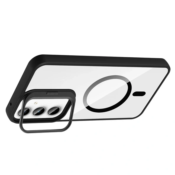 Galaxy A55 Kılıf Standlı ve Kamera Lens Hediyeli M-Safe Şarj Özellikli Zore Etro Kapak - Resim 9