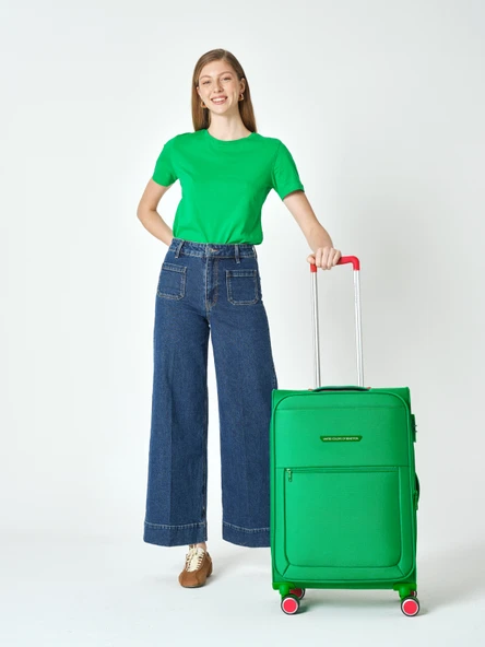 Benetton Orta Boy Kumaş Valiz Yeşil Bnt2800 - Resim 5