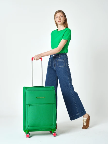 Benetton Orta Boy Kumaş Valiz Yeşil Bnt2800 - Resim 6