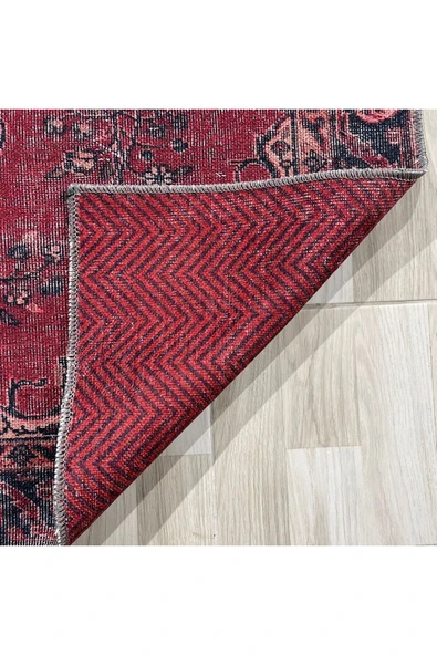 Pastel Home Eskitme Bordo Isparta Modeli Şönil Halı Kilim Yolluk Tasarım Çift Taraflı Makinada Yıkanabilir - 4