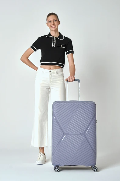 Benetton Büyük Boy %100 Polipropilen Valiz Gri Bnt3000 - Resim 5