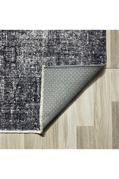 Pastel Home Siyah Antrasit Gri Vintage Şönil Halı Kilim Yolluk Yıkanabilir Kaymaz Kendinden Saçaklı - 3