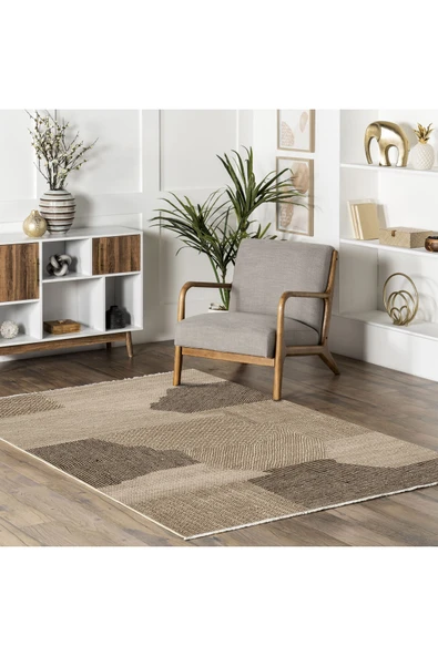 Pastel Home Jüt Doğal Tonlarda Şönil Halı Kilim Yolluk Bej Kahve Kaymaz Yıkanabilir Balkon Mutfak Salon Koridor - 4