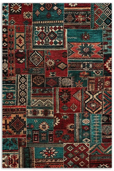 Pastel Home Vintage Bordo Yeşil Patchwork Şönil Halı Kilim Yolluk Kaymaz Yıkanabilir Saçaklı Mutfak Salon