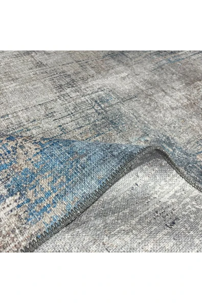 Pastel Home Tasarım Çift Taraflı Yıkanabilir Şönil Halı Kilim Yolluk Abstract Bej Mavi - 12