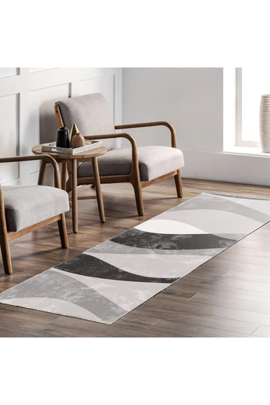 Pastel Home Siyah Gri Antrasit Modern Şönil Halı Kilim Yolluk Kaymaz Yıkanabilir Salon Koridor Mutfak - Resim 7